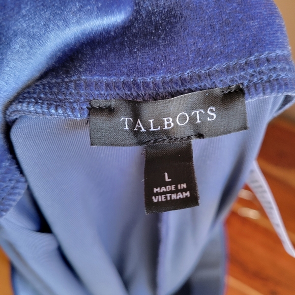 Talbots Velvet Royal Blue Pajama Set Size Large Ruffled Sleeve Top Straight Legs - Picture 13 of 15